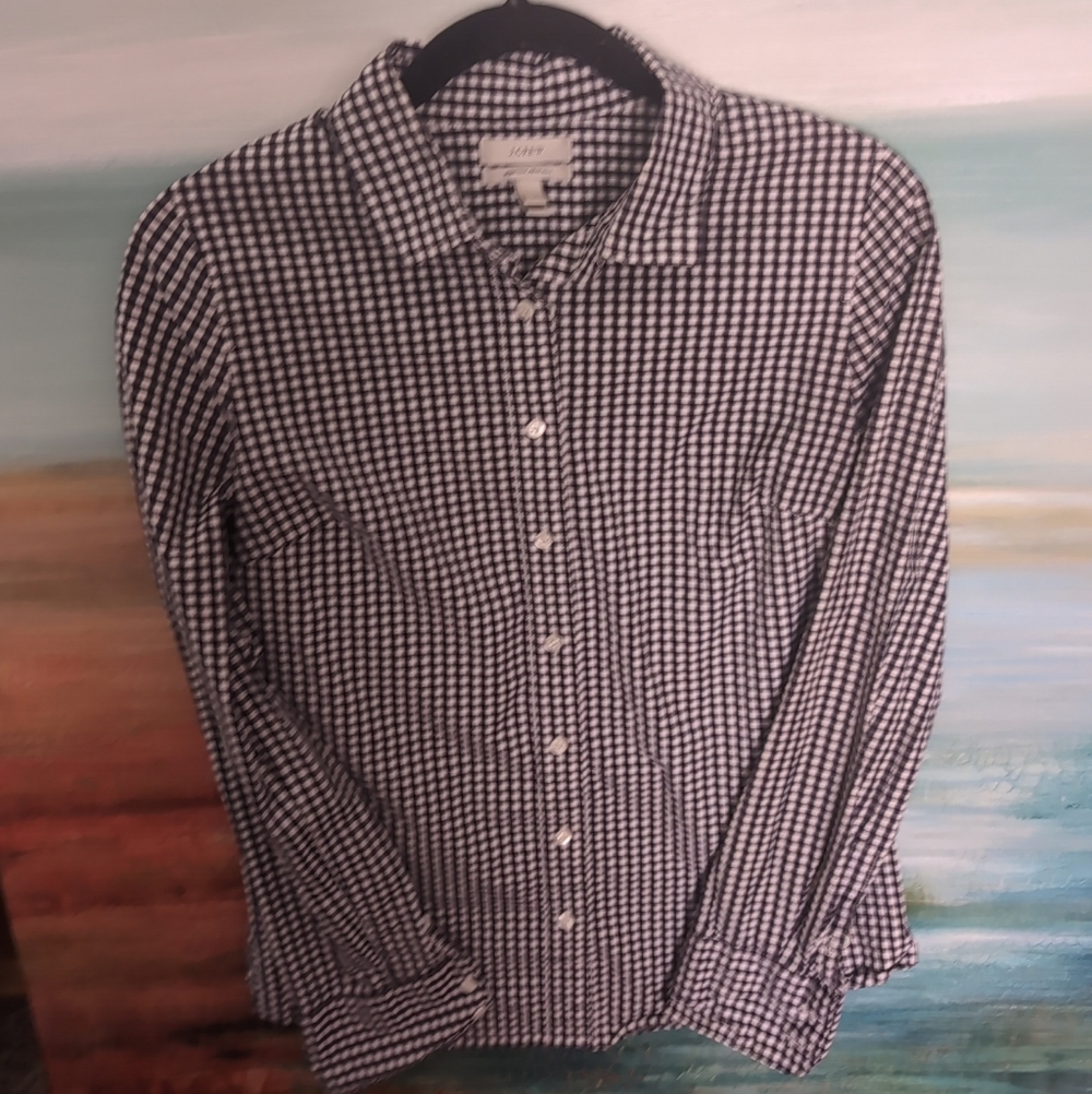 J. Crew Black and White Gingham stretch Perfect Men's Shirt S
